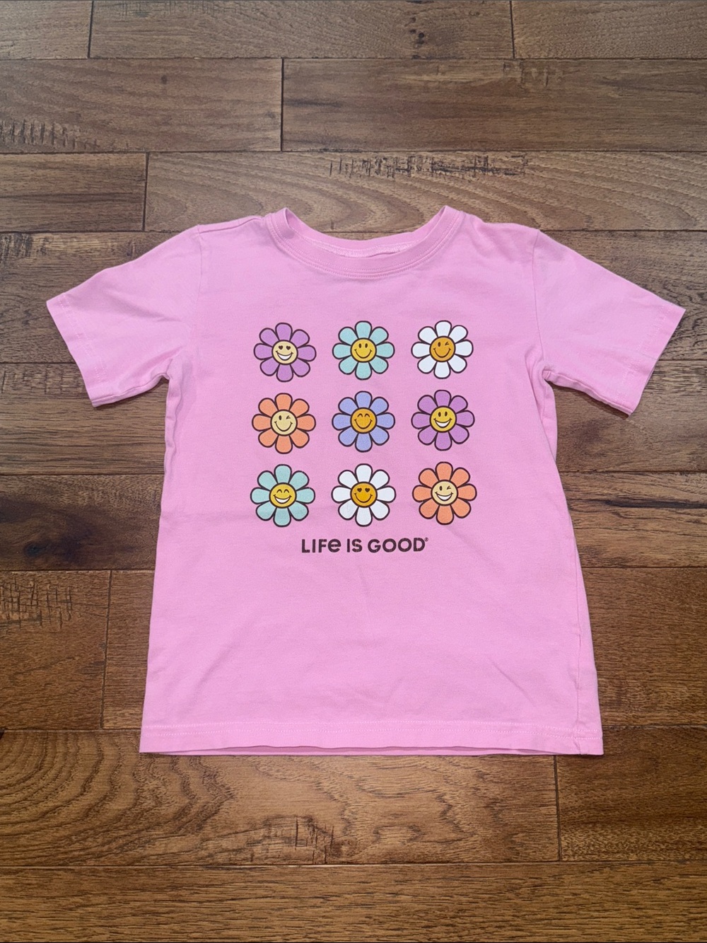 Life Is Good Girls Kid Crusher Shirt - Size S - Smiley Face Flowers